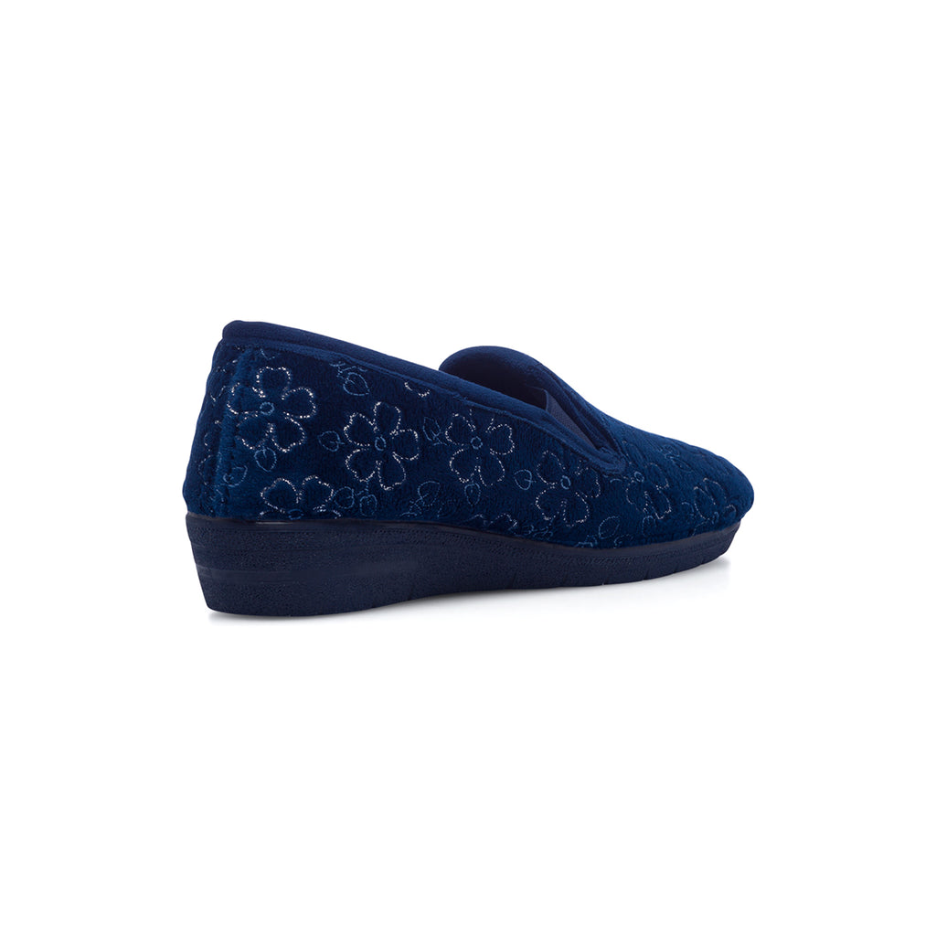 Pantofole blu in tessuto da donna con fiorellini Annalisa