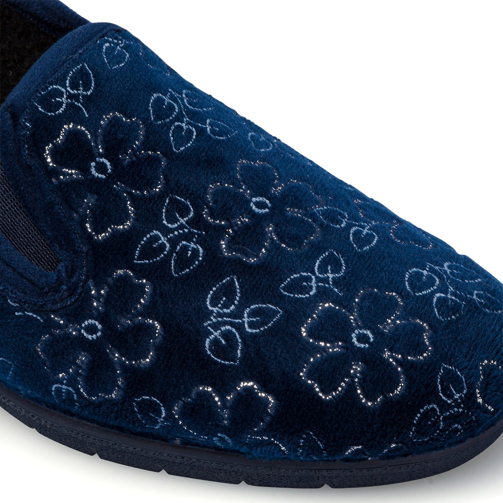 Pantofole blu in tessuto da donna con fiorellini Annalisa