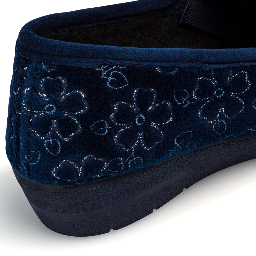 Pantofole blu in tessuto da donna con fiorellini Annalisa