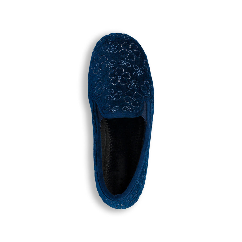 Pantofole blu in tessuto da donna con fiorellini Annalisa
