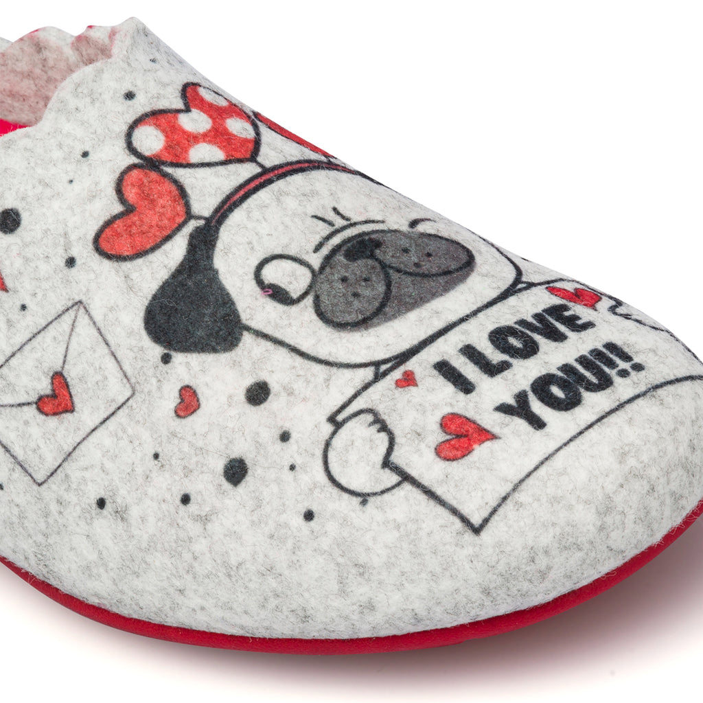 Pantofole grigie in tessuto da donna con stampa cagnolino Annalisa