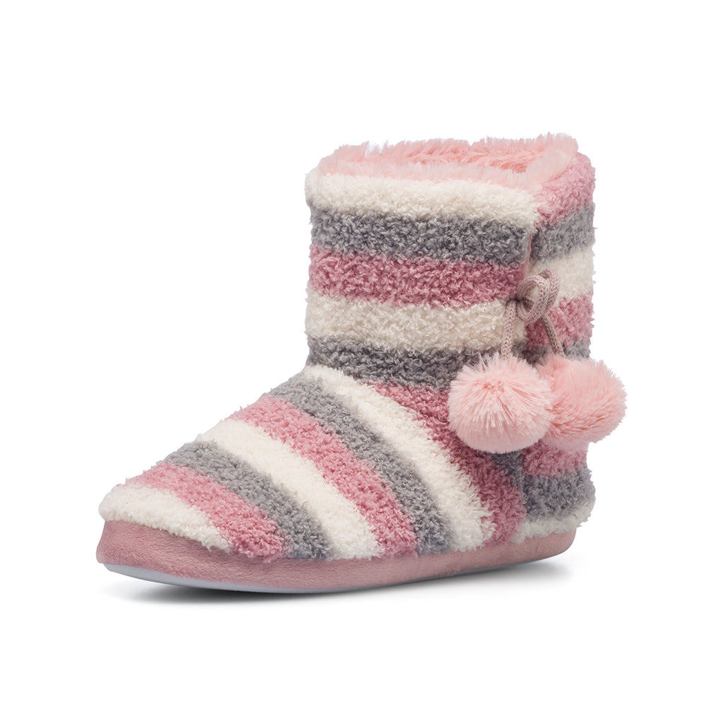 Pantofole da donna grigie e rosa con ponpon Feetty