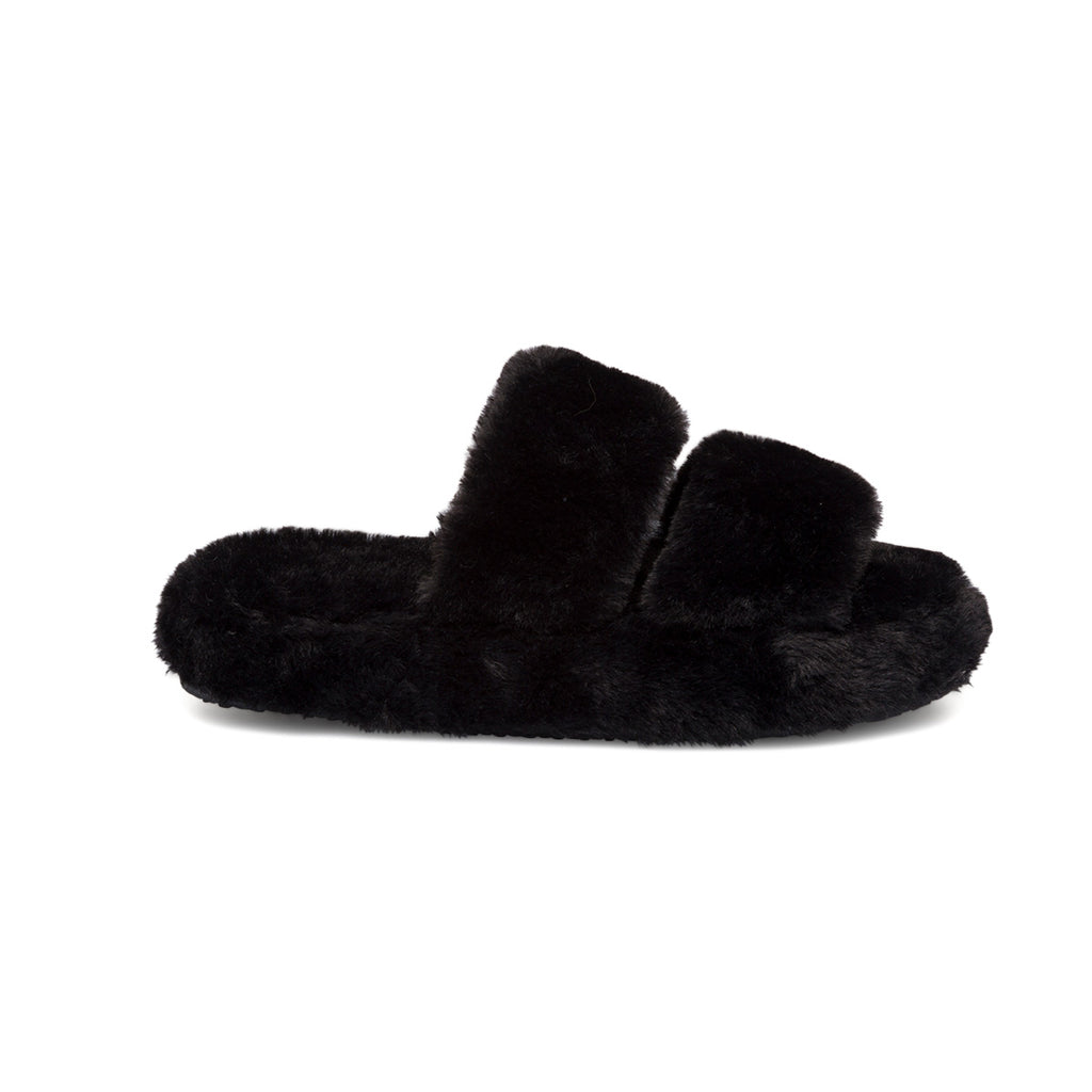 Pantofole nere da donna in pelliccia sintetica Lora Ferres