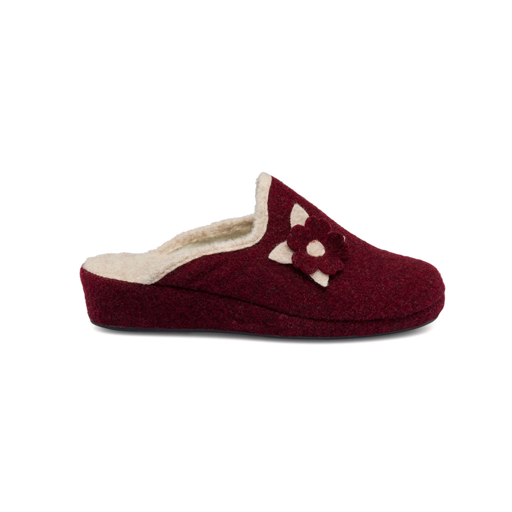 Pantofole bordeaux da donna con fiore Stilrosa