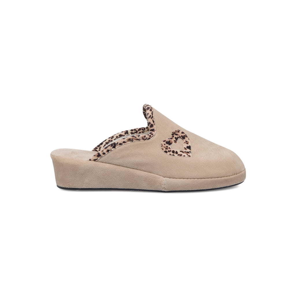 Pantofole beige da donna con cuore animalier Stilrosa