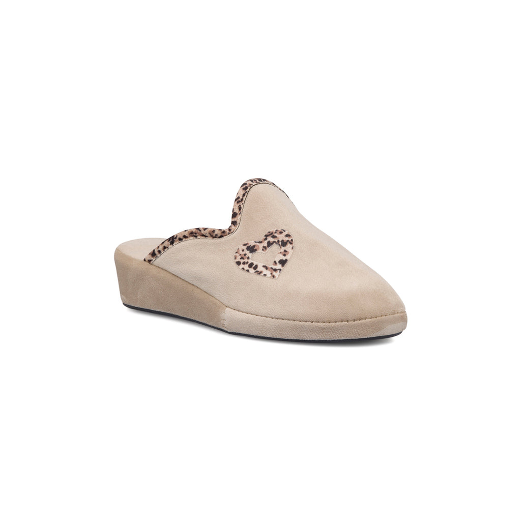 Pantofole beige da donna con cuore animalier Stilrosa