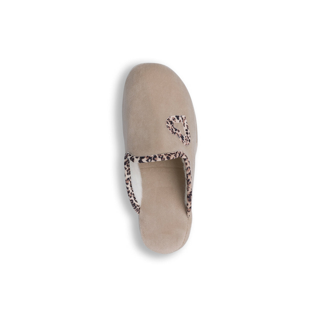 Pantofole beige da donna con cuore animalier Stilrosa