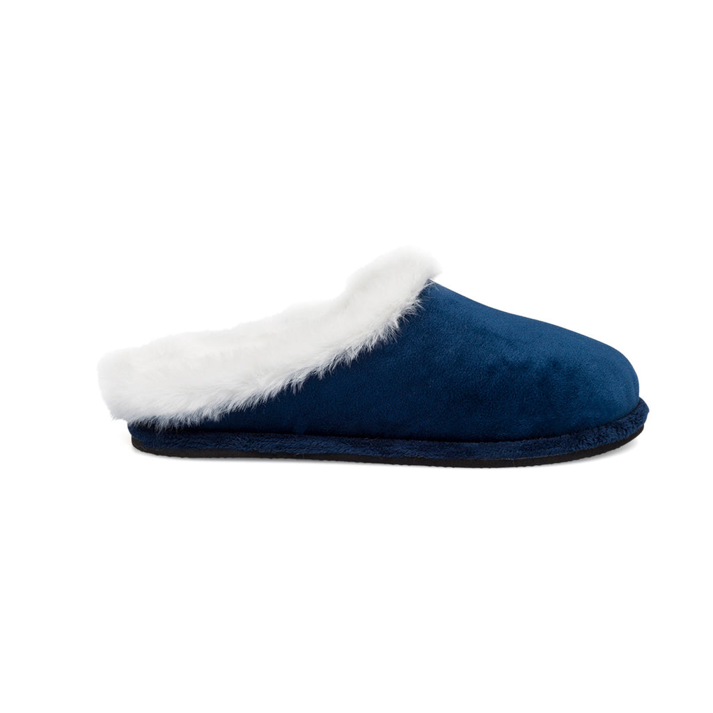 Pantofole blu in tessuto da donna con pelliccia sintetica Stilrosa