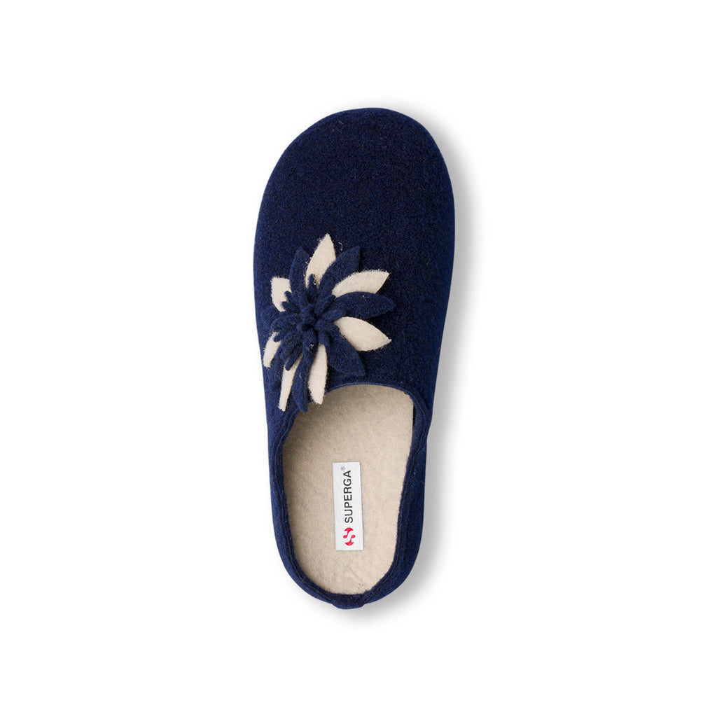 Pantofole blu da donna con decorazione floreale Superga