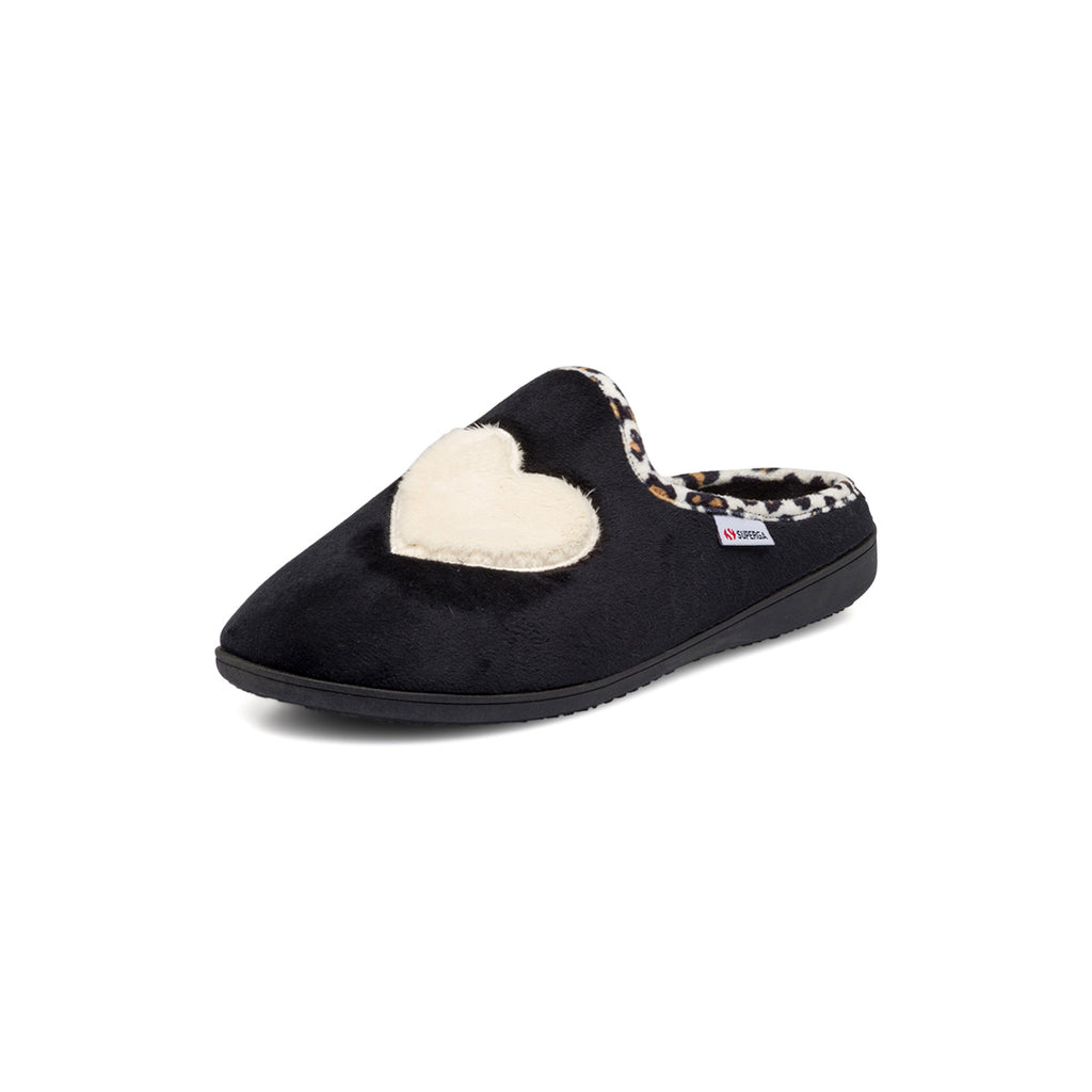 Pantofole nere da donna con maxi cuore Superga