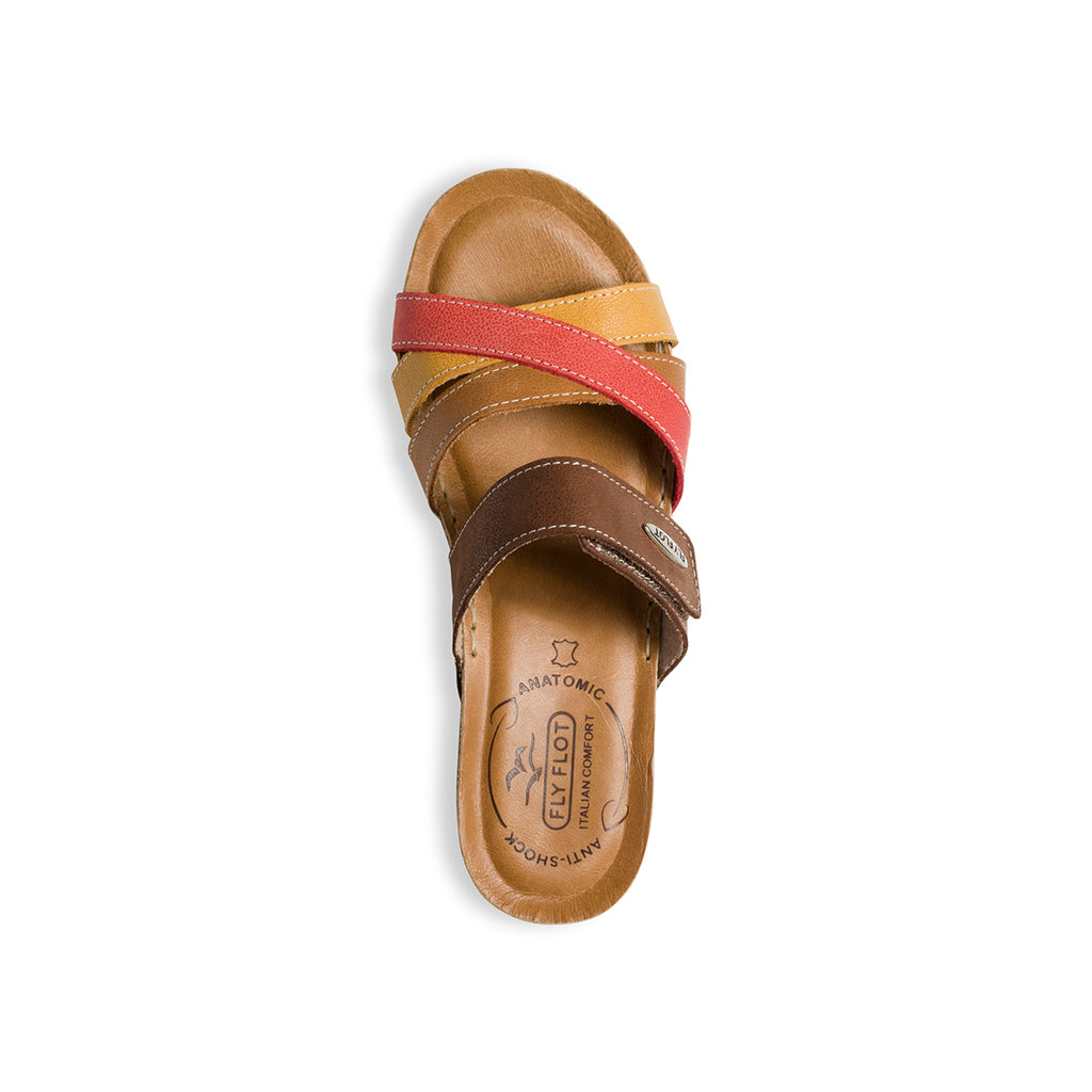 Ciabatte marroni, rosse e ocra in pelle intrecciata Fly Flot