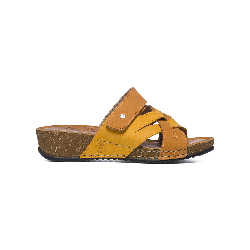 Ciabatte marroni e ocra in pelle intrecciata Fly Flot