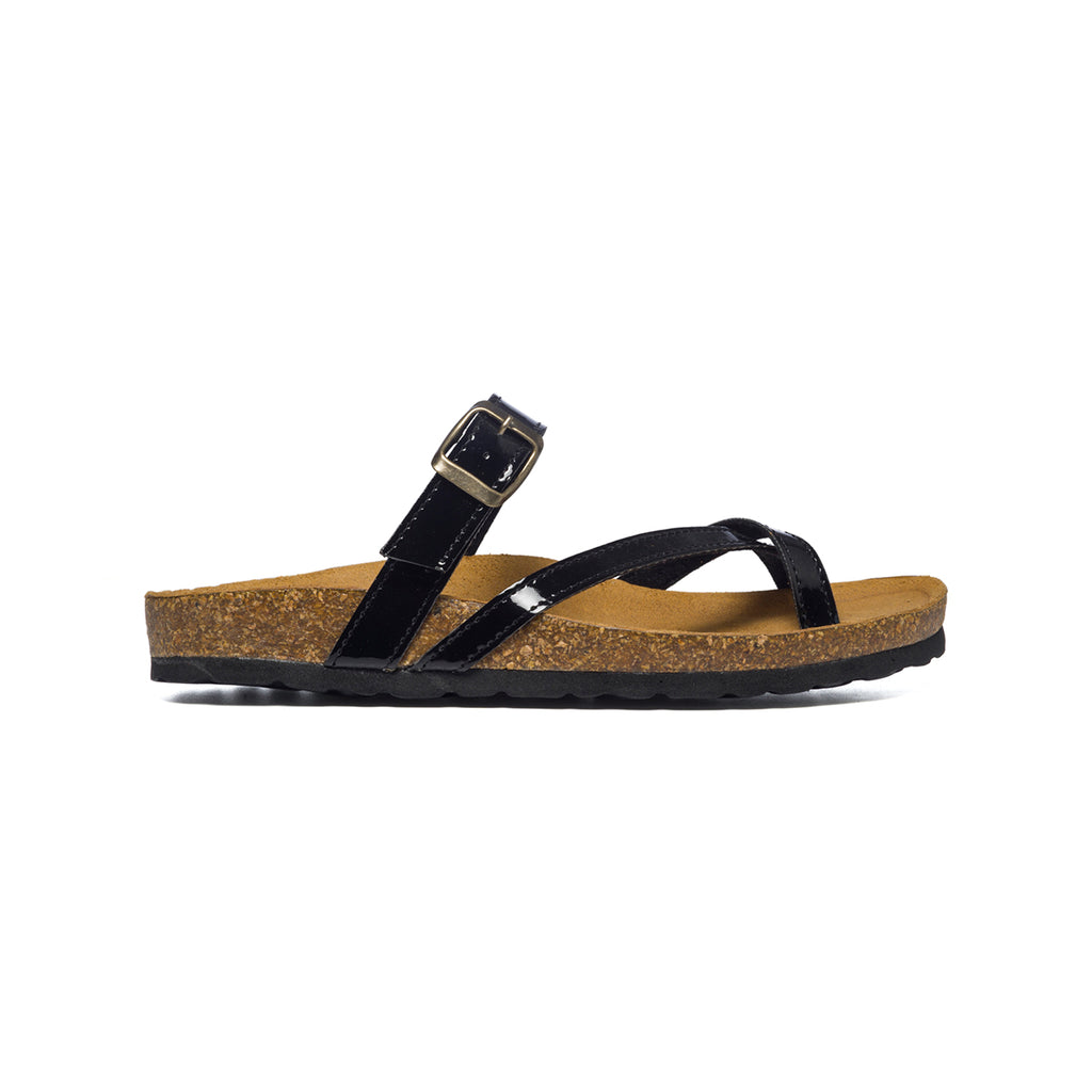 Ciabatte infradito colore nero effetto vernice con cinturini incrociati Italia Trend Gioia