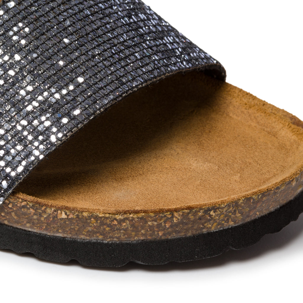 Ciabatte colore nero e argento con applicazione di strass Italia Trend Sara