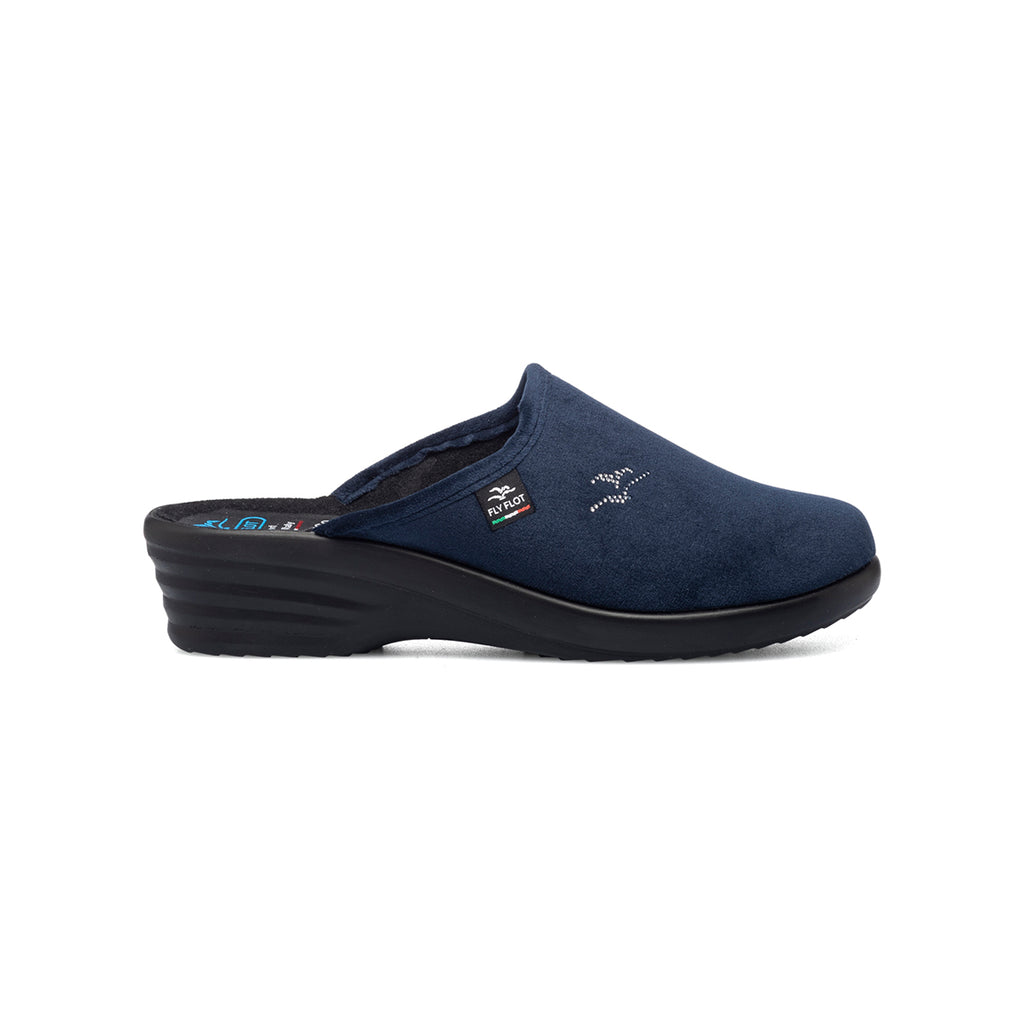 Pantofole da donna blu in tessuto con sottopiede anatomico Fly Flot