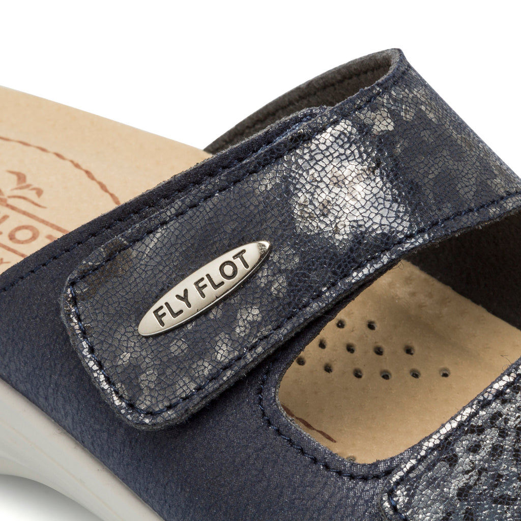 Ciabatte da donna blu in tessuto con dettagli animalier Fly Flot