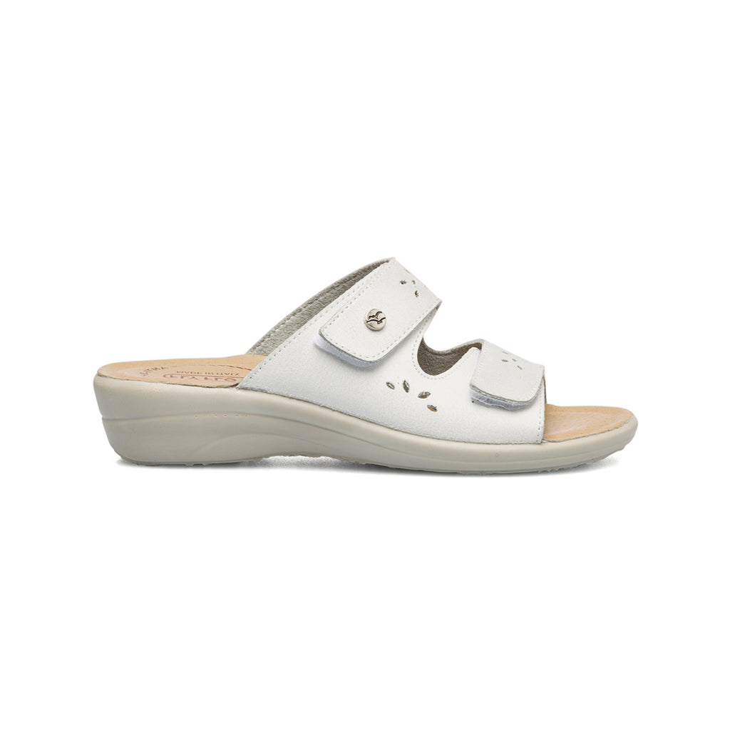 Ciabatte da donna bianche in pelle con sottopiede anatomico Fly Flot