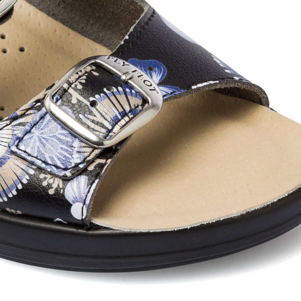 Ciabatte da donna nere in pelle con stampa a contrasto Fly Flot