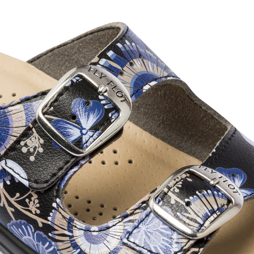 Ciabatte da donna nere in pelle con stampa a contrasto Fly Flot