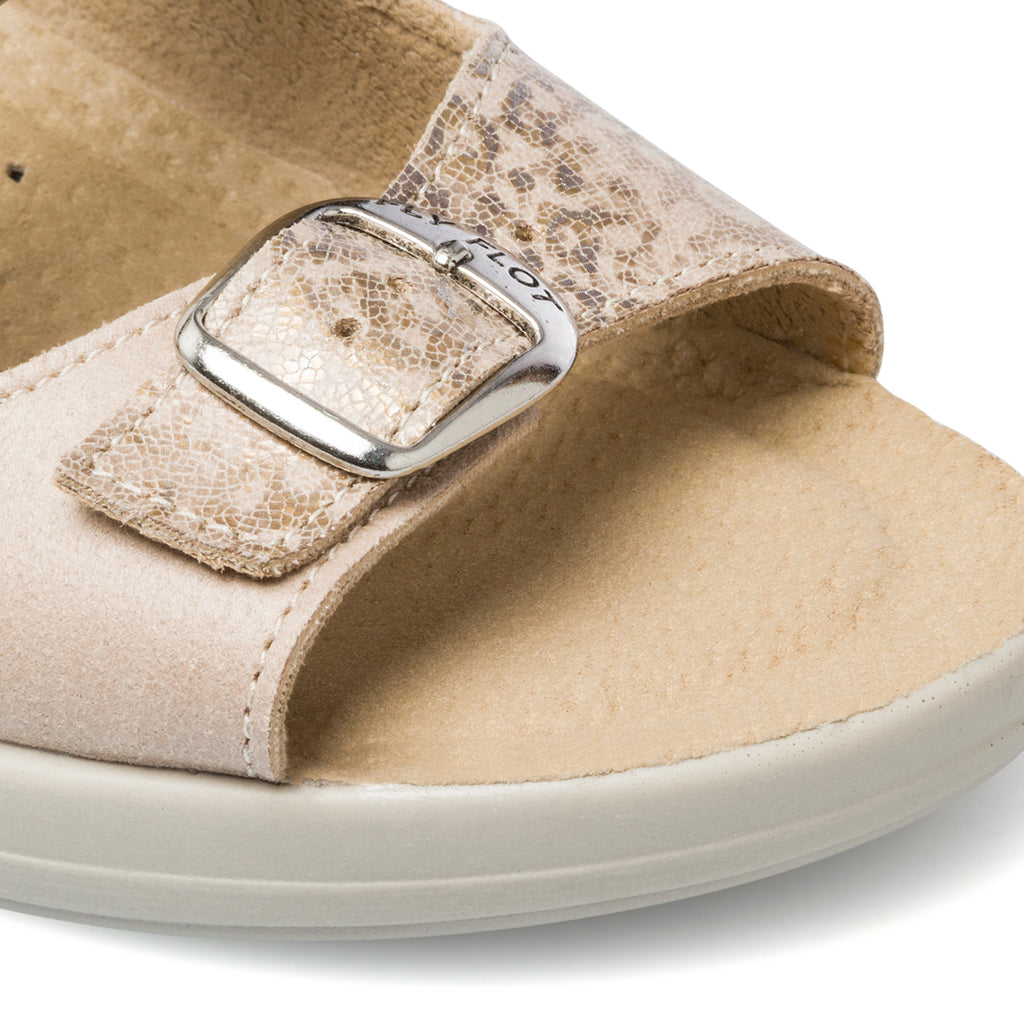 Ciabatte da donna beige in pelle con sottopiede anatomico Fly Flot