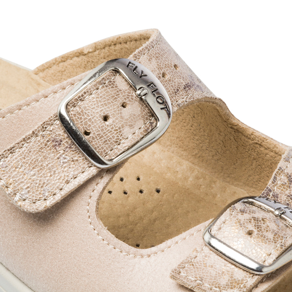 Ciabatte da donna beige in pelle con sottopiede anatomico Fly Flot