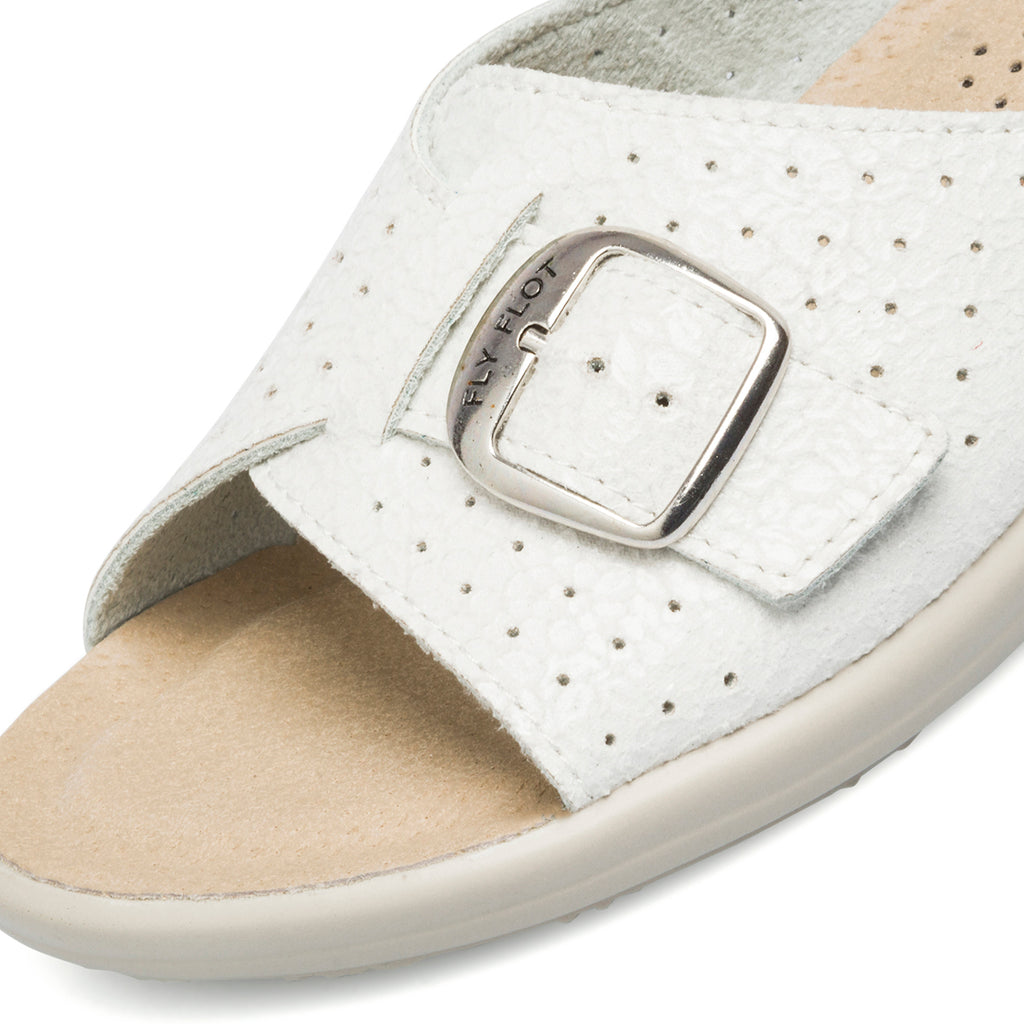 Ciabatte da donna bianche in pelle con sottopiede anatomico Fly Flot