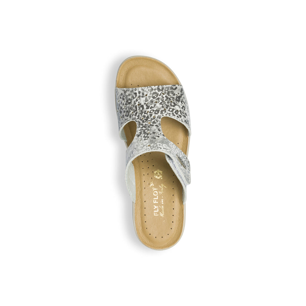 Ciabatte da donna bianche in tessuto con stampa animalier Fly Flot