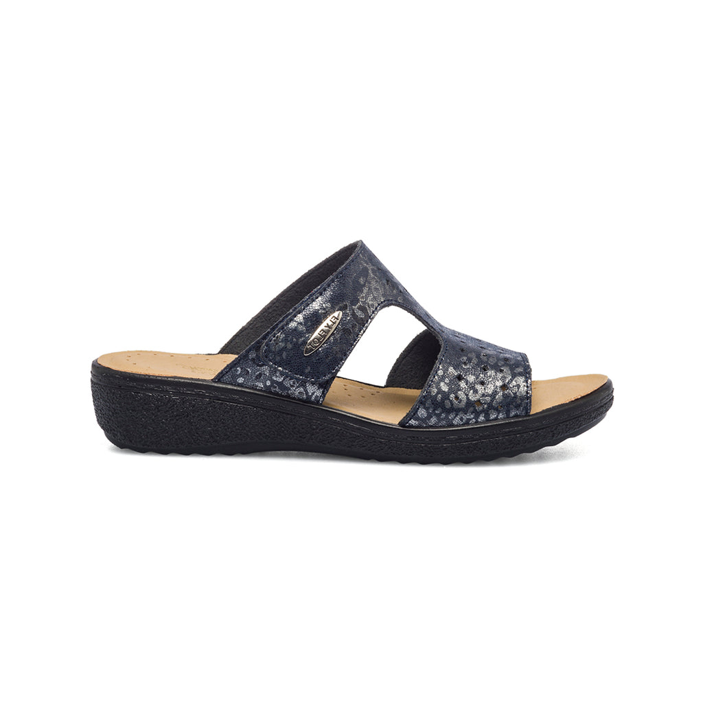 Ciabatte da donna blu in tessuto con stampa animalier Fly Flot