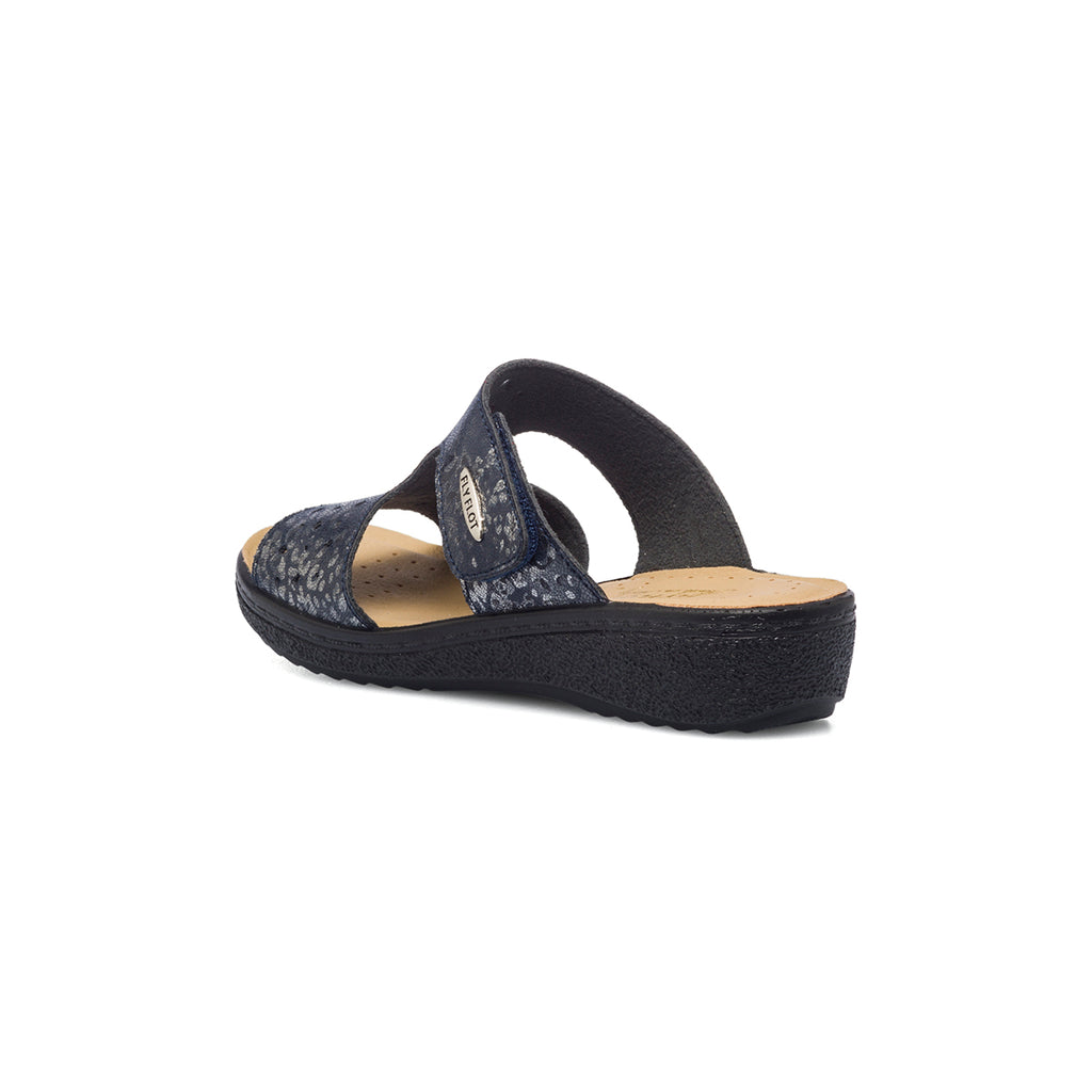 Ciabatte da donna blu in tessuto con stampa animalier Fly Flot