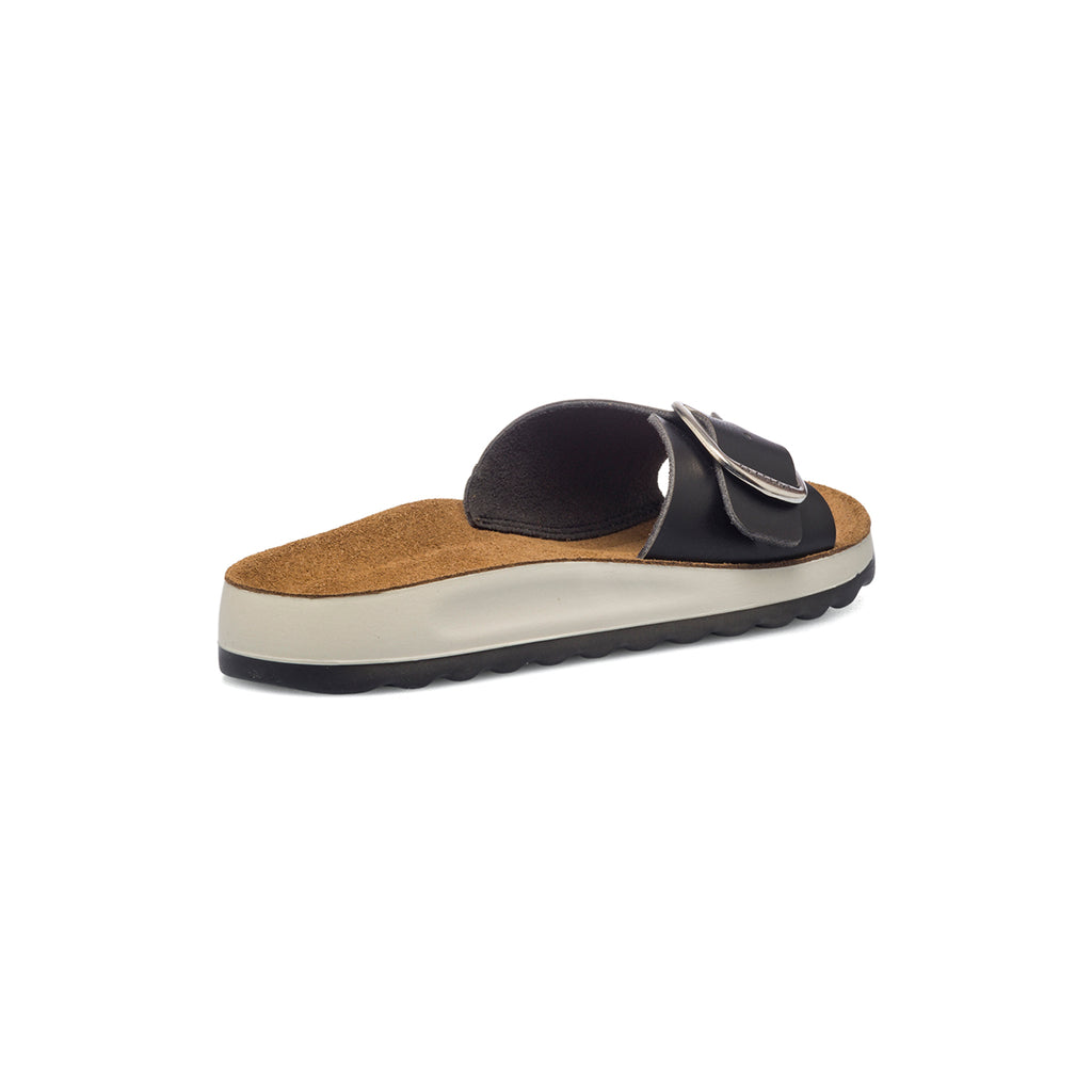 Ciabatte da donna nere in similpelle con sottopiede anatomico in pelle Fly Flot