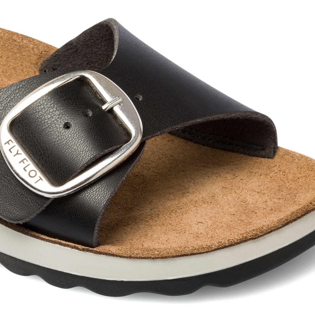 Ciabatte da donna nere in similpelle con sottopiede anatomico in pelle Fly Flot