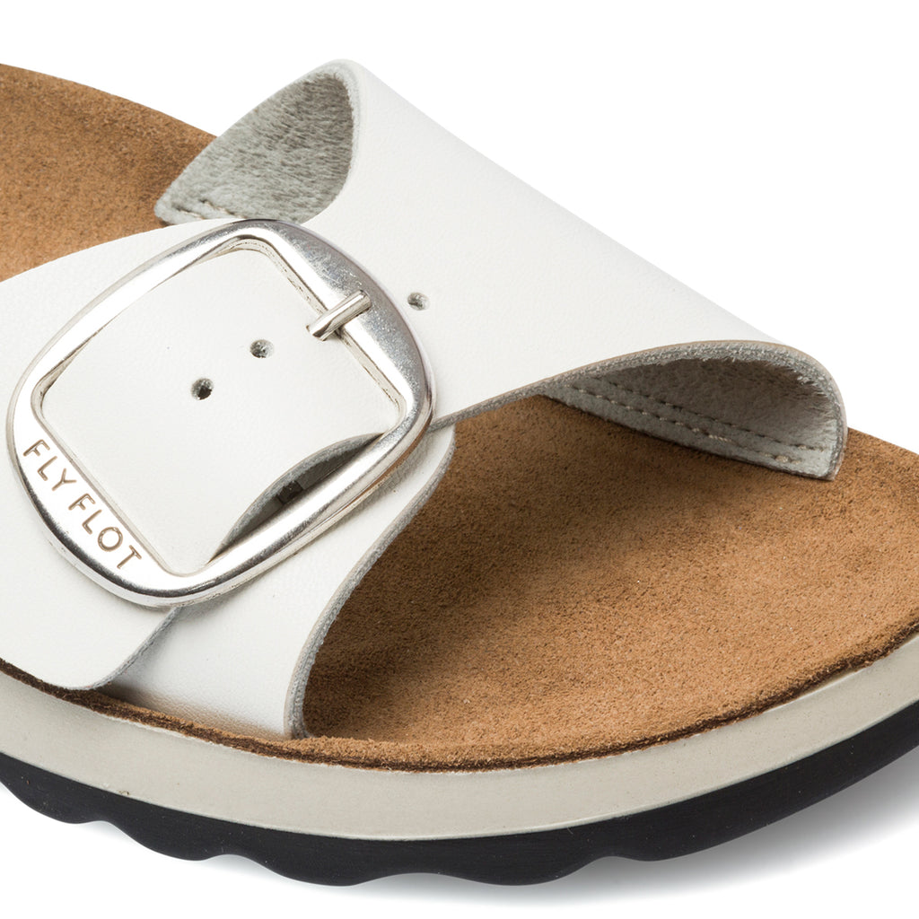 Ciabatte da donna bianche in pelle con sottopiede anatomico Fly Flot