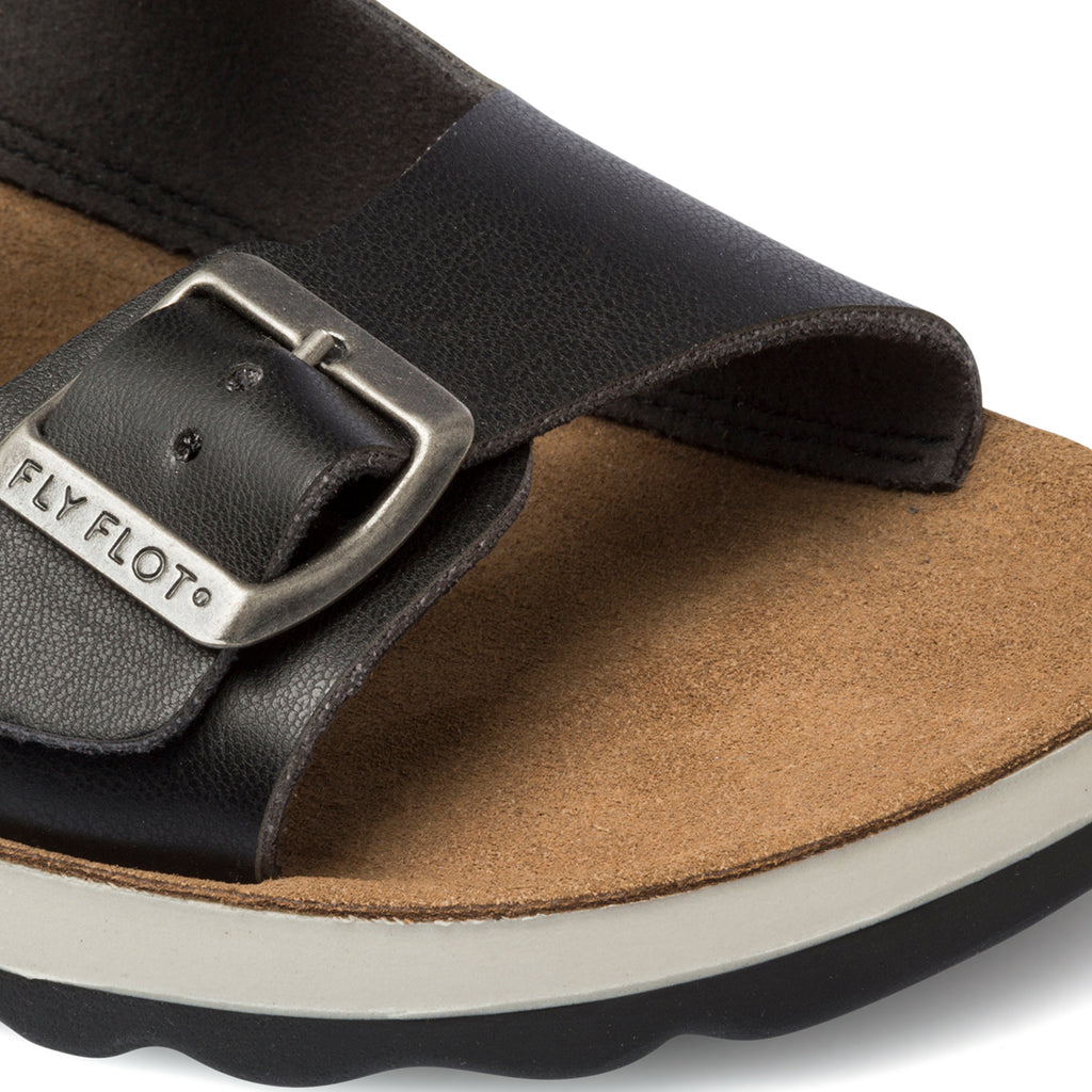 Ciabatte da donna nere in pelle con sottopiede anatomico Fly Flot