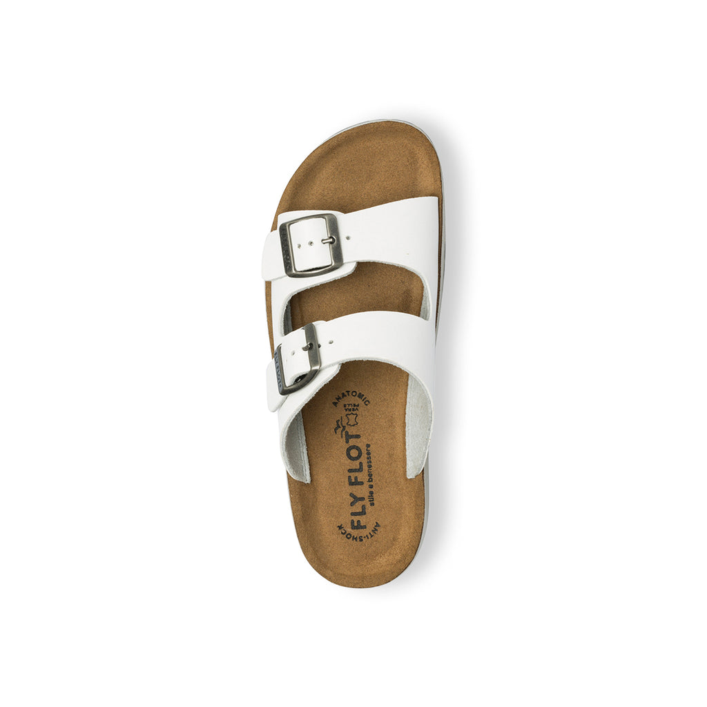 Ciabatte da donna bianche in pelle con sottopiede anatomico Fly Flot