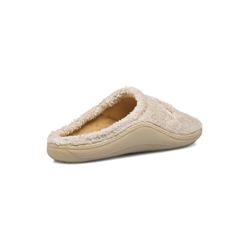 Pantofole da donna beige in tessuto con cuore ricamato Forzasette