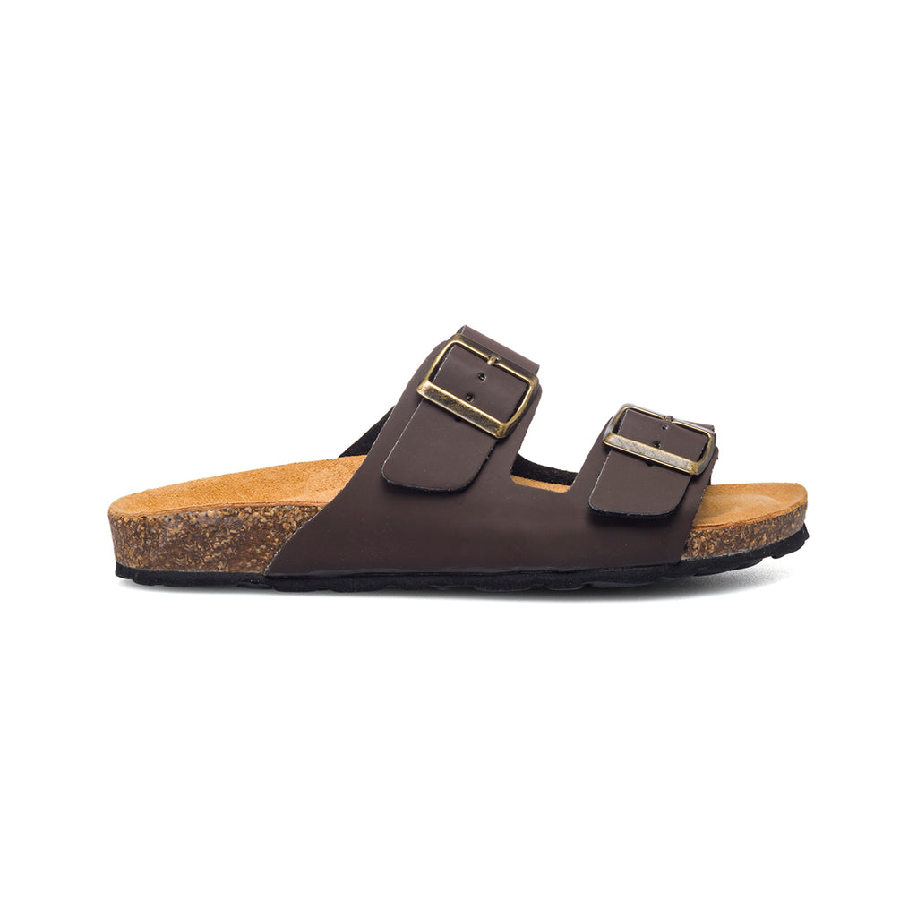 Ciabatte marroni in pelle da donna con fibbie in metallo Italia Trend Sabina