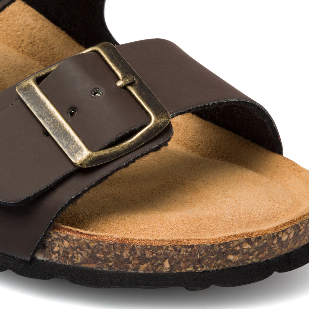 Ciabatte marroni in pelle da donna con fibbie in metallo Italia Trend Sabina