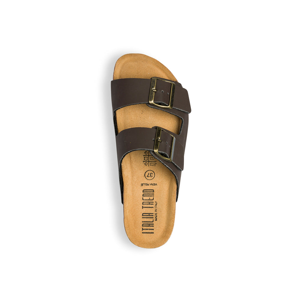 Ciabatte marroni in pelle da donna con fibbie in metallo Italia Trend Sabina