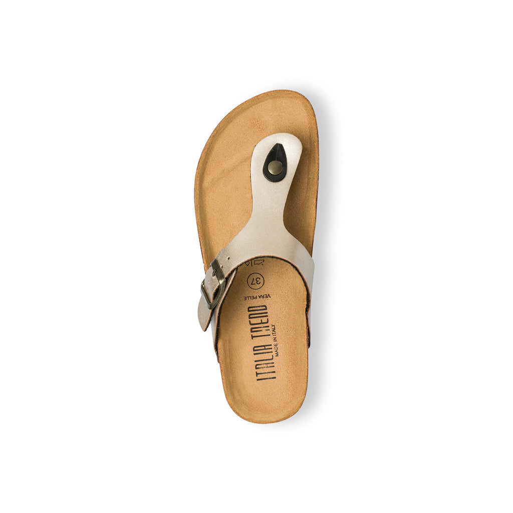 Ciabatte infradito color platino in pelle da donna Italia Trend Zeudi