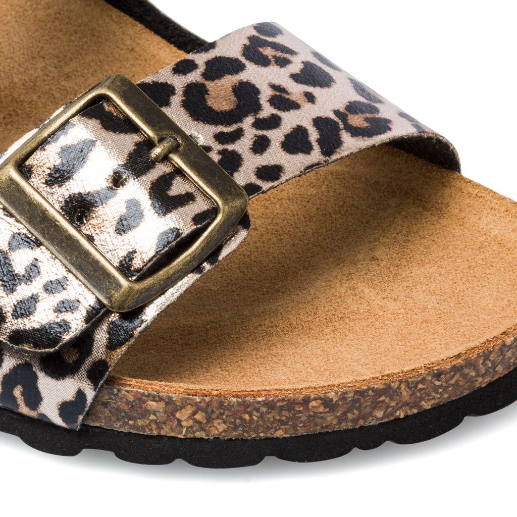 Ciabatte animalier in pelle da donna con fibbie in metallo Italia Trend Sabina