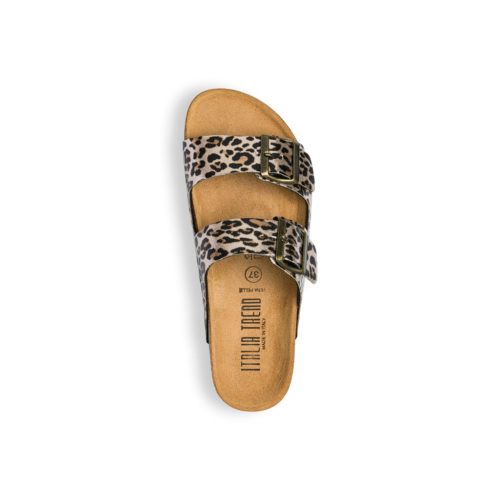 Ciabatte animalier in pelle da donna con fibbie in metallo Italia Trend Sabina