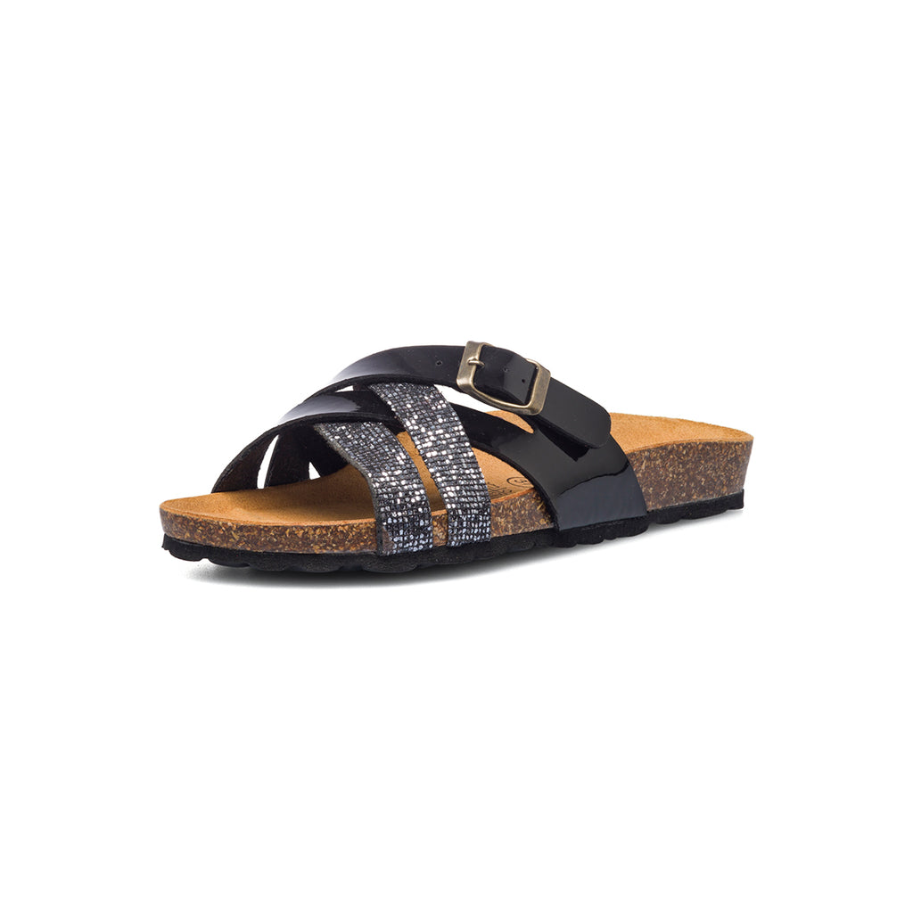 Ciabatte da donna nere con cinturini incrociati e strass Italia Trend Irma