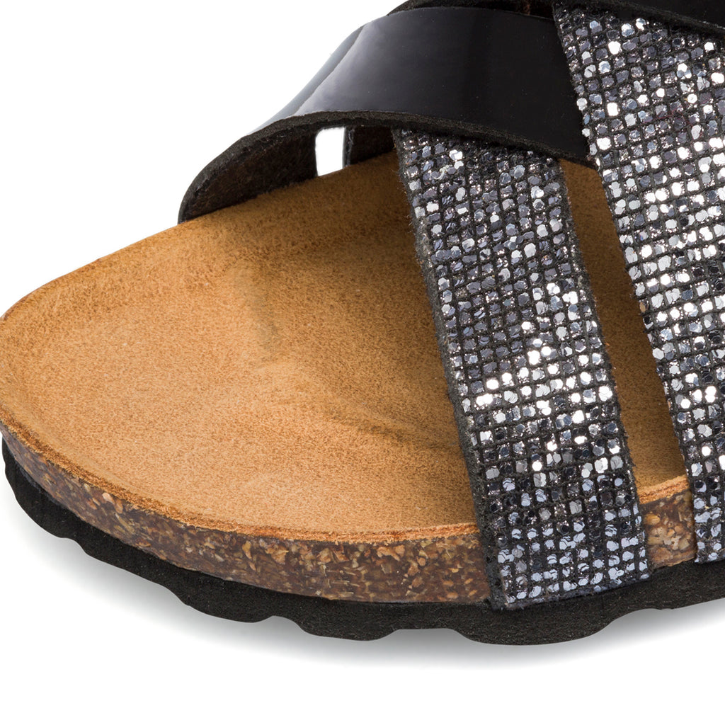 Ciabatte da donna nere con cinturini incrociati e strass Italia Trend Irma