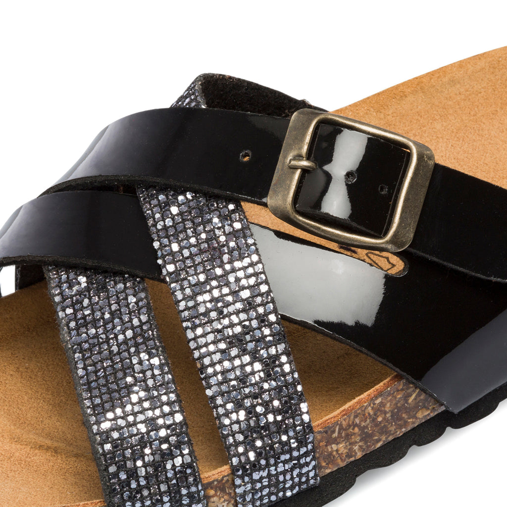 Ciabatte da donna nere con cinturini incrociati e strass Italia Trend Irma