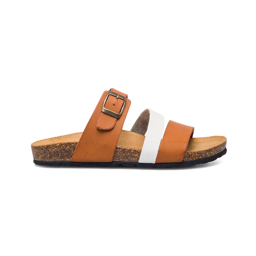 Ciabatte da donna color cuoio e bianco con fibbia in metallo Italia Trend Grazia