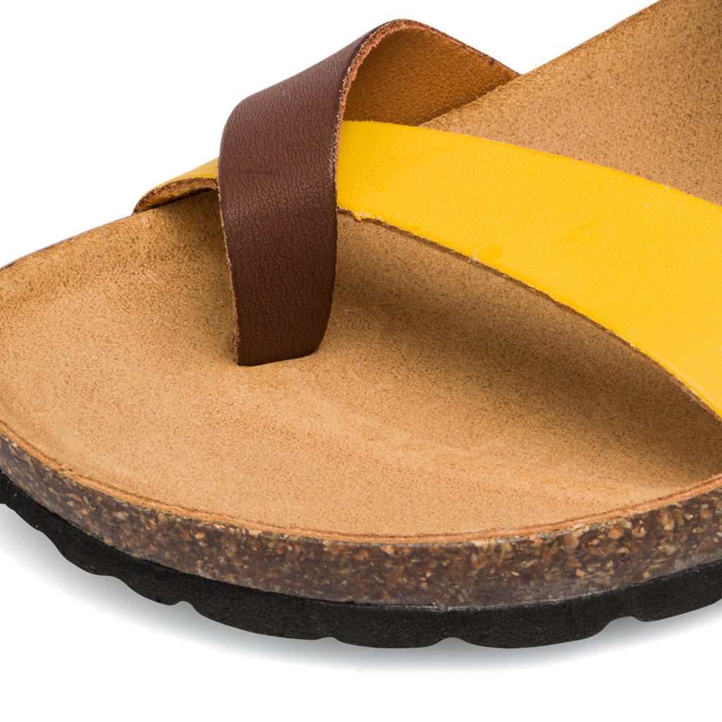 Ciabatte infradito da donna marroni e gialle con fibbia in metallo Italia Trend Cassandra