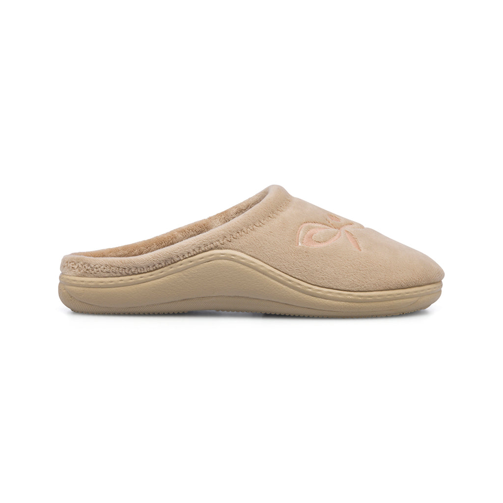 Pantofole beige in tessuto da donna con ricamo Forzasette