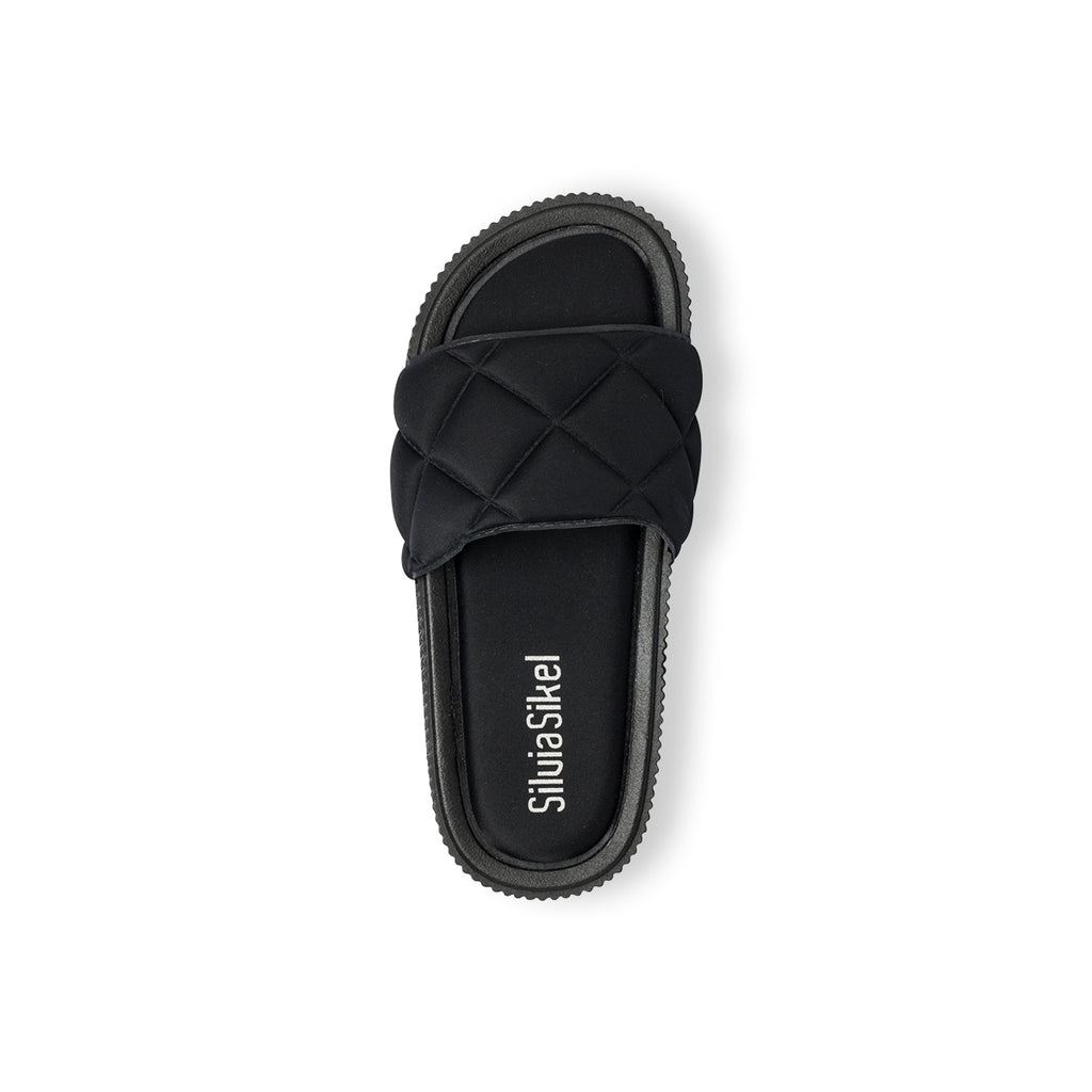 Ciabatte nere da donna con fascia effetto trapuntato Lora Ferres On The Beach