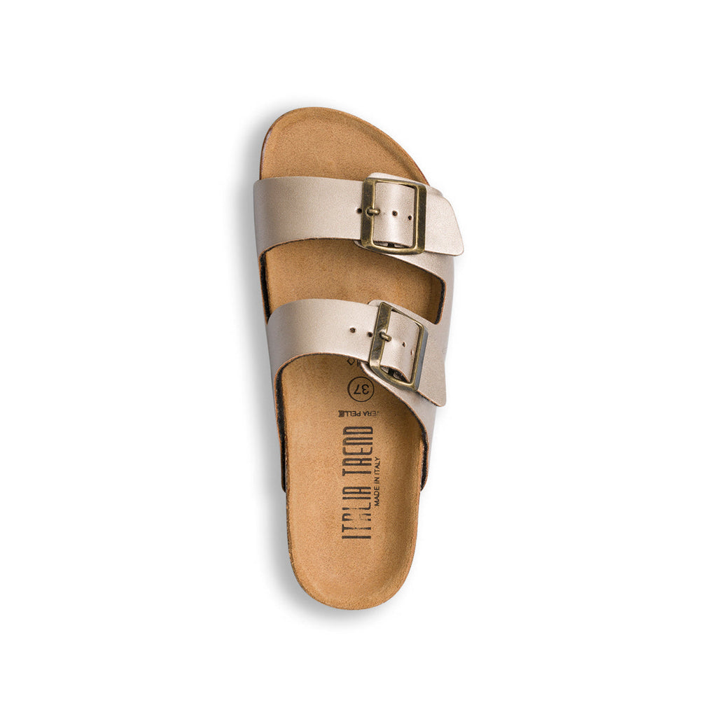 Ciabatte color platino da donna con fibbie in metallo Italia Trend Sabina