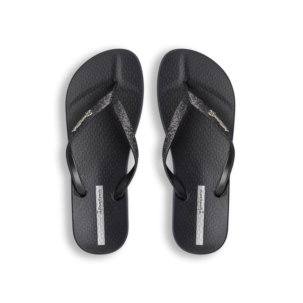 Ciabatte infradito nere e argento glitterate da donna Ipanema Anatomic Lolita